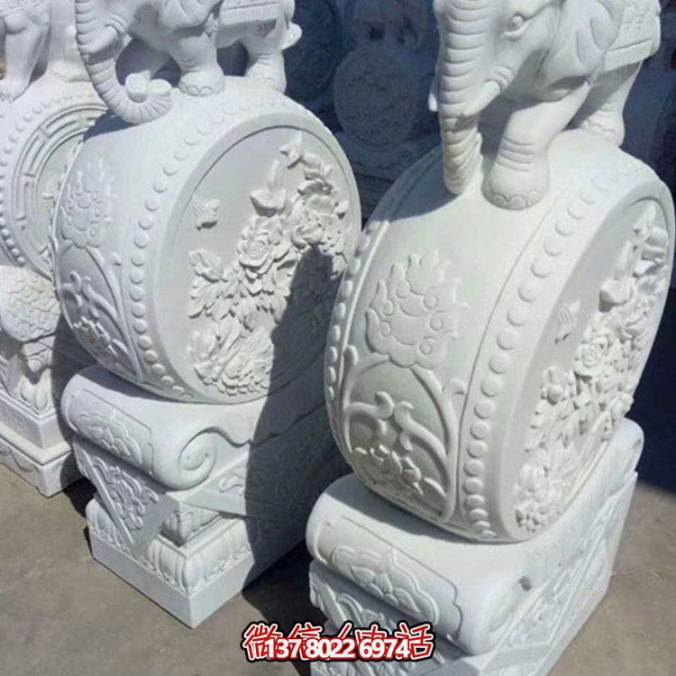 漢白玉小象石雕抱鼓，為您的別墅庭院增添優(yōu)雅氣息
