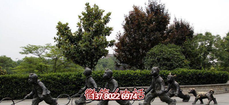 推鐵環(huán)，兒童奔跑，公園雕塑銅雕