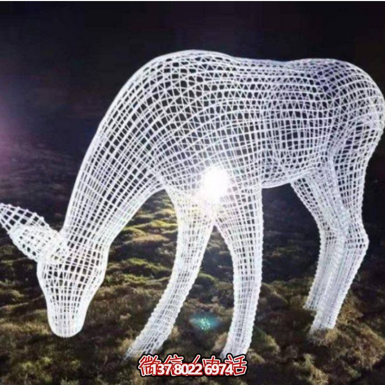 鏤空不銹鋼幾何梅花鹿雕塑，創(chuàng)意戶(hù)外擺件