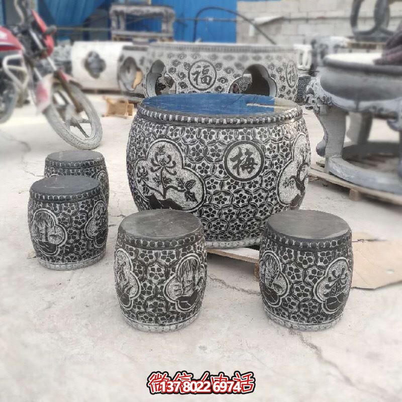 梅蘭菊竹浮雕石桌石凳，休閑庭院圓形裝飾