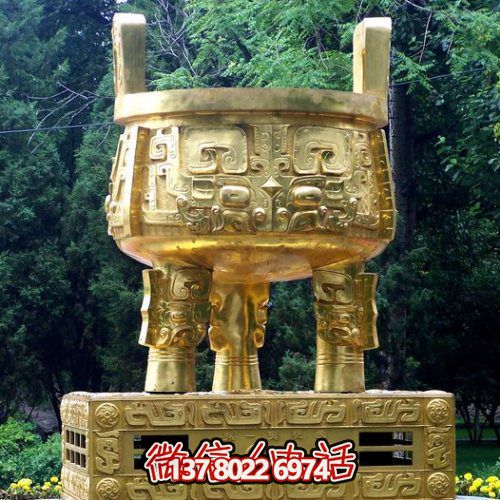 大型噴金漆鑄銅鼎，精美園林裝飾