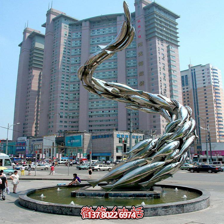 大型水景觀雕塑，螺旋游水魚群擺放