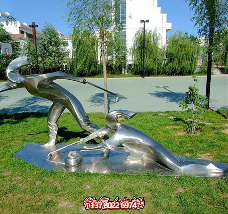 不銹鋼冰壺雕塑，點綴小區(qū)花園，創(chuàng)造休閑運動空間