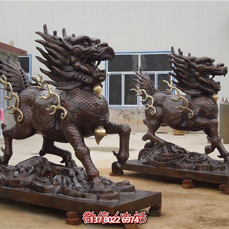 大型銅雕麒麟擺件，裝點庭院門口別墅