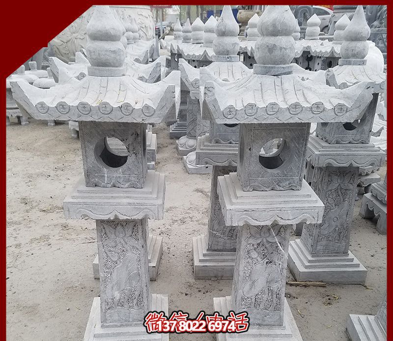 仿古石雕燈籠，裝飾戶外寺廟