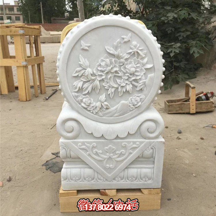 經(jīng)典石雕藝術(shù)，漢白玉石雕大理石門口門墩鎮(zhèn)宅鼓抱雕塑戶外裝飾