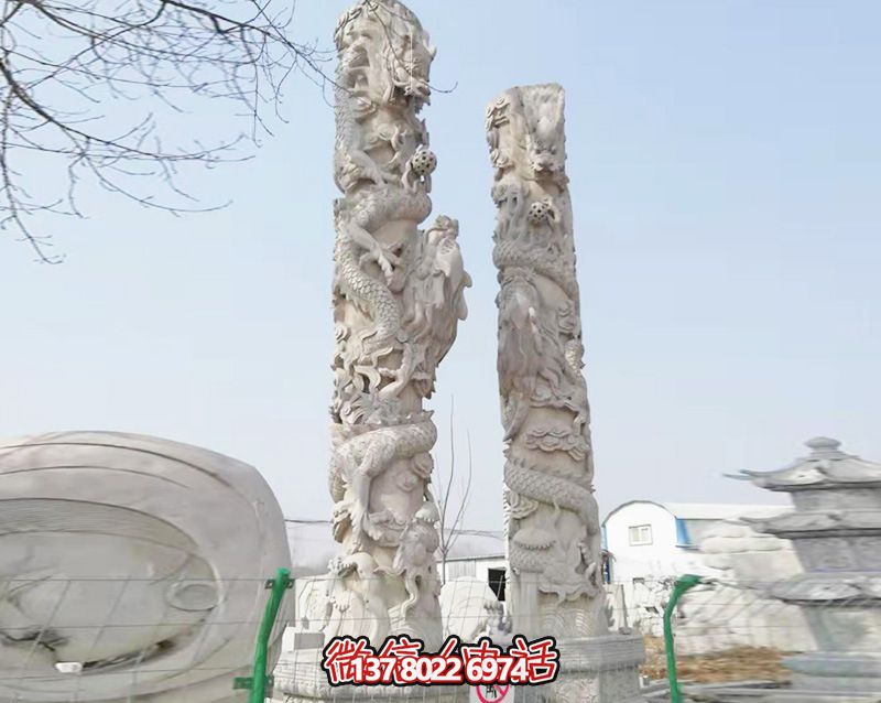 園林景區擺放大理石盤龍柱雕塑 園林景區擺放大理石盤龍柱雕塑