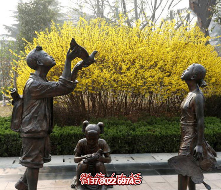 公園銅雕放風箏的兒童雕塑 公園銅雕放風箏的兒童雕塑