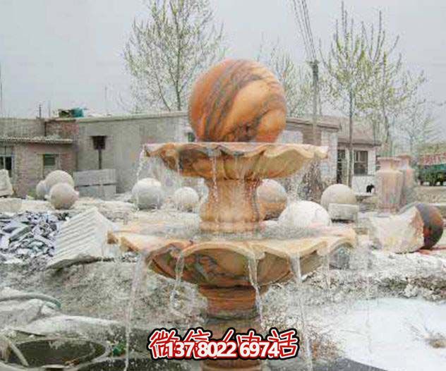 別墅景觀晚霞紅風(fēng)水球噴泉石雕