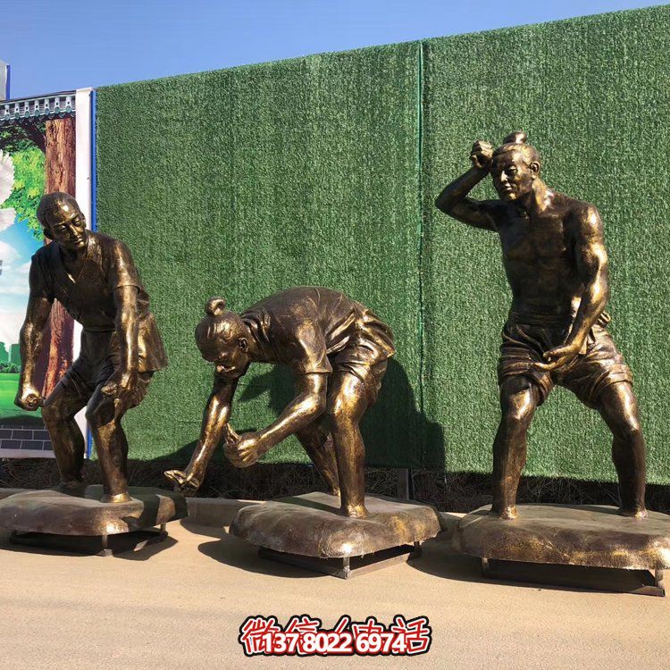 插秧，玻璃鋼仿銅民俗生活勞動(dòng)人物雕塑