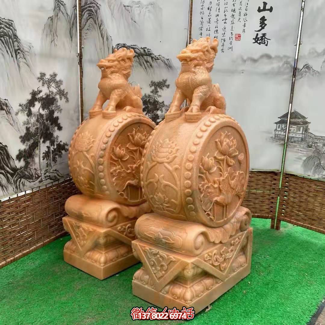 麒麟抱鼓石,晚霞紅荷花門墩 麒麟抱鼓石,晚霞紅荷花門墩