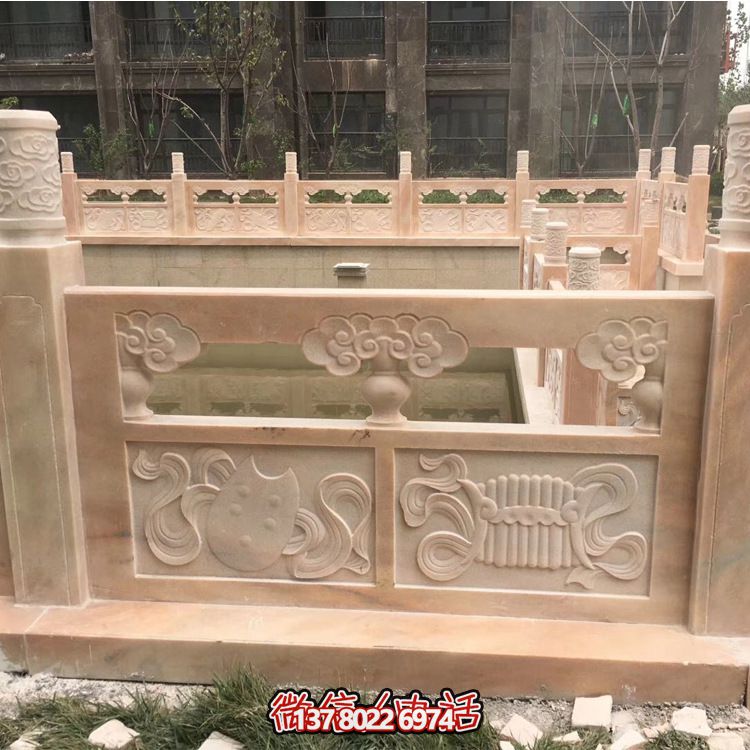 晚霞紅浮雕花紋小區湖邊欄桿雕塑 晚霞紅浮雕花紋小區湖邊欄桿雕塑