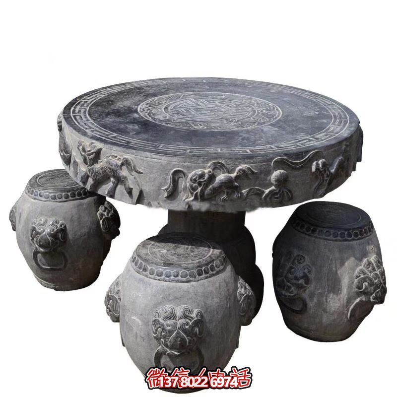 別墅擺放青石防舊雕刻獅子圓桌石凳 別墅擺放青石防舊雕刻獅子圓桌石凳