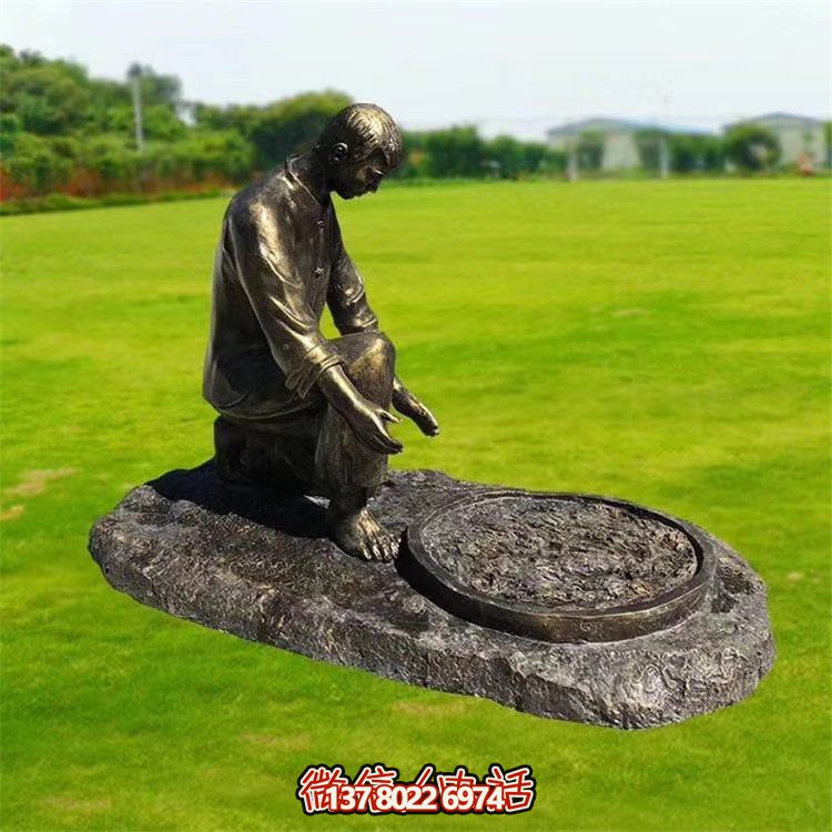 戶(hù)外情景小品銅雕茶文化曬茶的人物雕塑